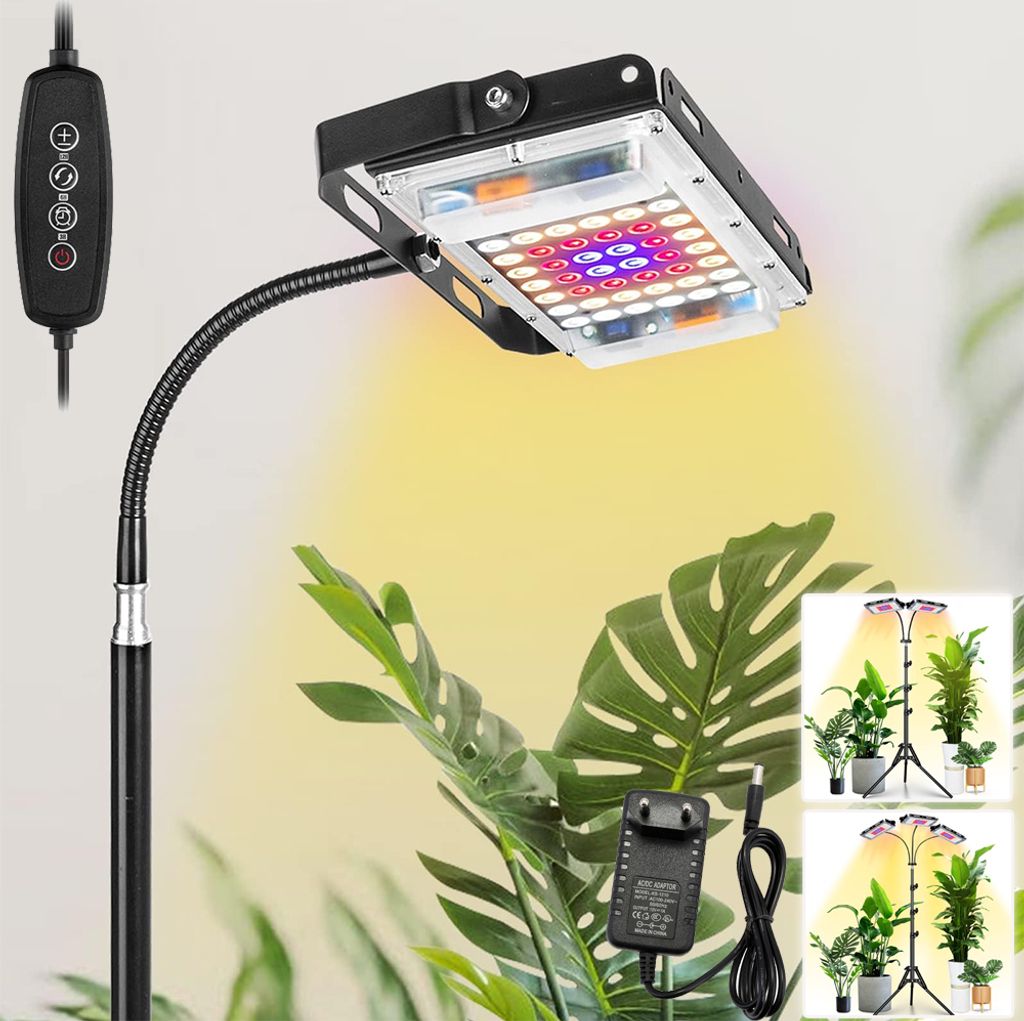 Groß Pflanzenlampe LED mit Ständer Vollspektrum Höhenverstellbar Pflanzenlicht für Zimmerpflanzen 800LM Wachstumslampe für Blumen Gemüse Dais...