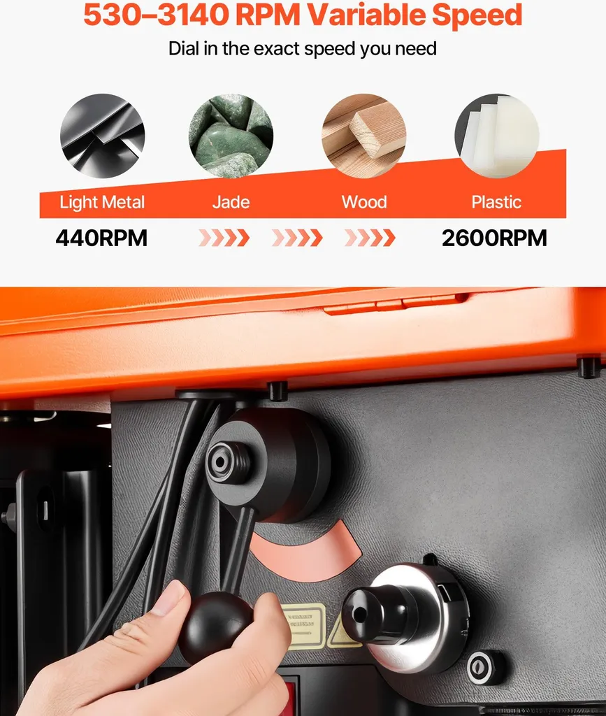 Perceuse à colonne 400W à vitesse variable et éclairage LED intégré