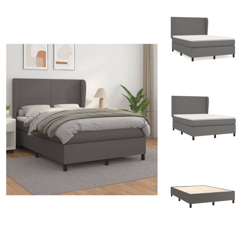 vidaXL Boxspringbett mit Matratze Grau 140x190 cm Kunstleder - Betten & Bettgestelle