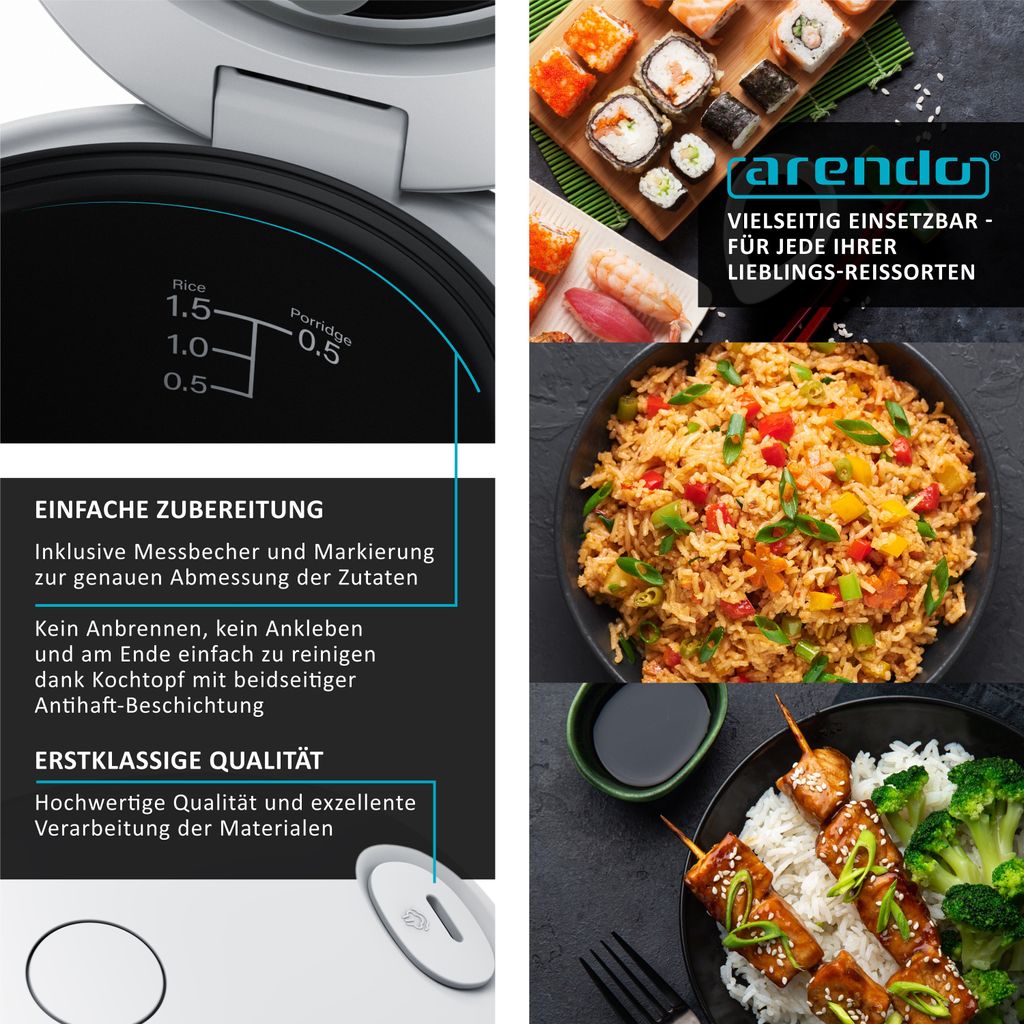 Arendo Rice Cooker digital 0,8 l s odmerkou a lyžicou na Obrázok produktu 5