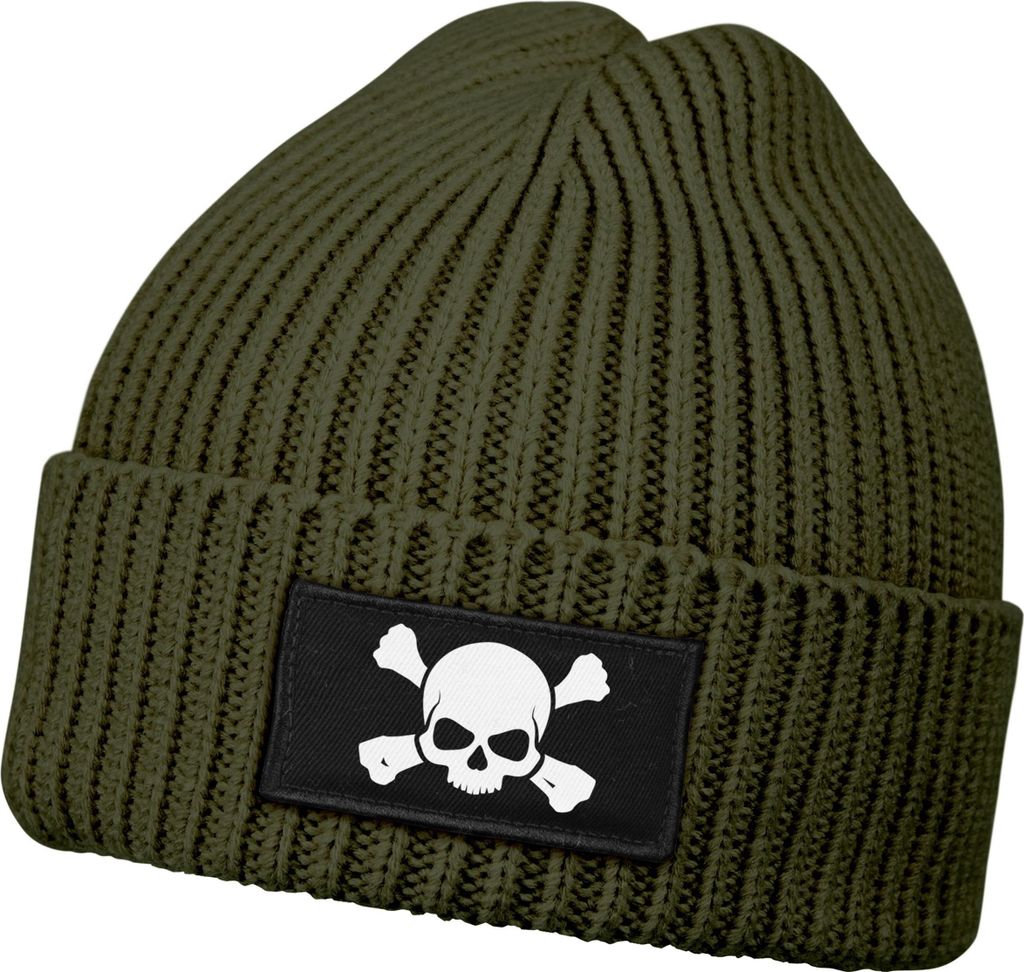 Damen Beanie Wintermütze Patch Totenkopf Skull Aufdruck Print Strickmütze Fashion Streetstyle Frauen Neverless