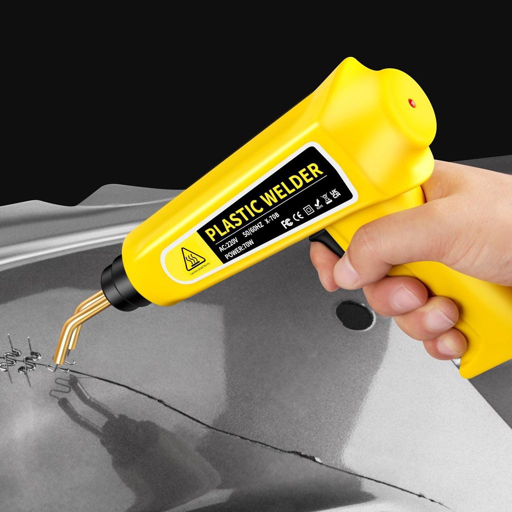Kunststoff Schweißgerät Stark 220W, bis zu 500⁰C, mit 200 PCS Hot Hefter, LED-Licht, EU Kabeladung und extra Transporttasche mit Zange und Cutt...