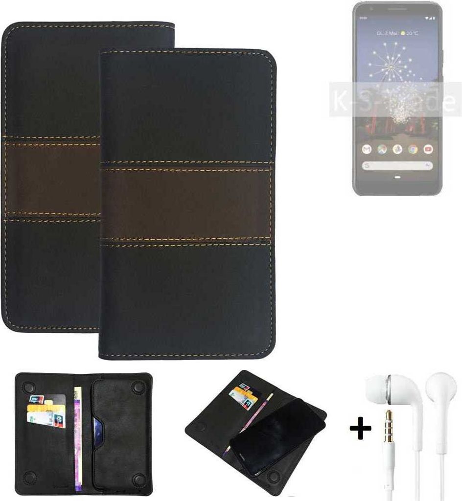 K-S-Trade Handyhülle + Kopfhörer kompatibel mit Google Pixel 3a Schutzhülle Walletcase Bookstyle Tasche Schutz Case Hülle Wallet Cover Kunstleder