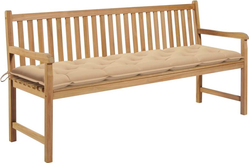 Gartenbank mit Beige Auflage 175 cm Massivholz Teak