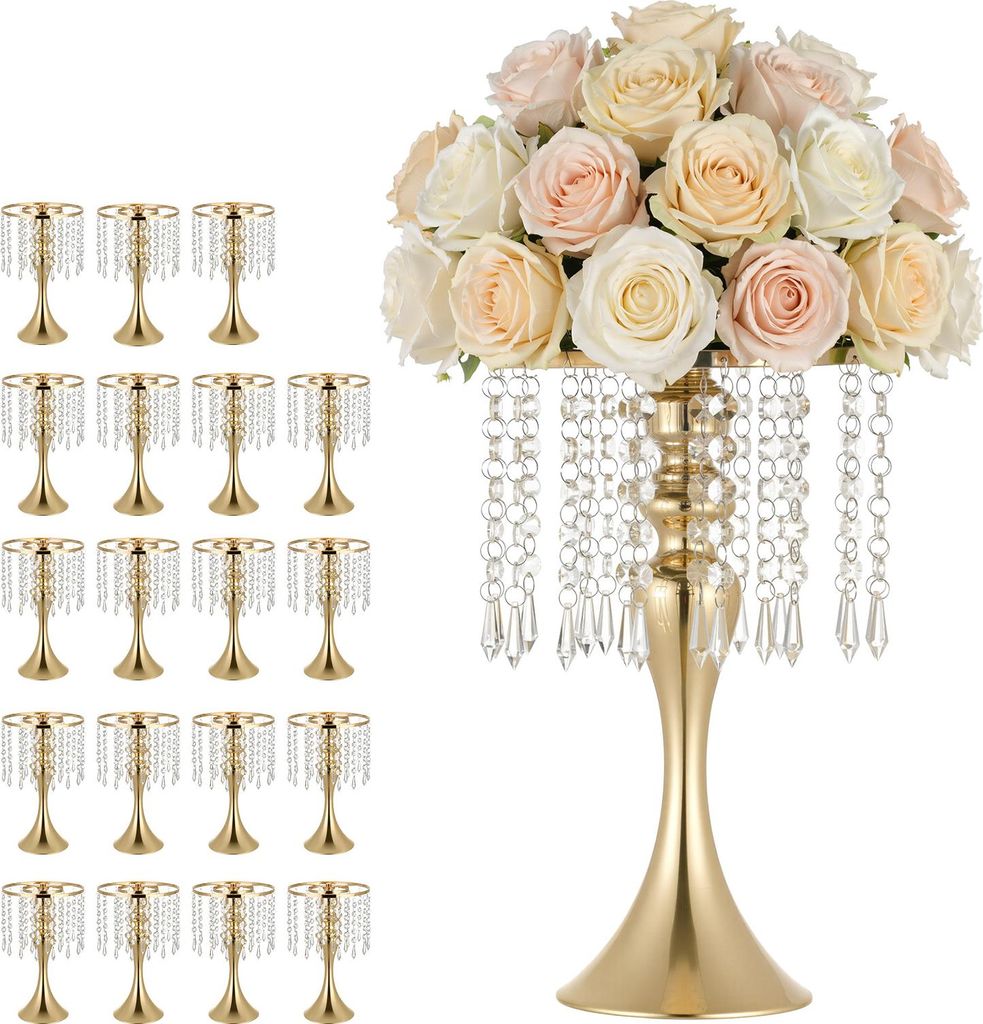 VEVOR 20 Stk. Hochzeitsvasen Tafelaufsatz Blumenvasen für Hochzeit 33,5 cm Hoch, Metall Tafelaufsatz Vasen mit Blumenständern Kristalldeko, Tisch...