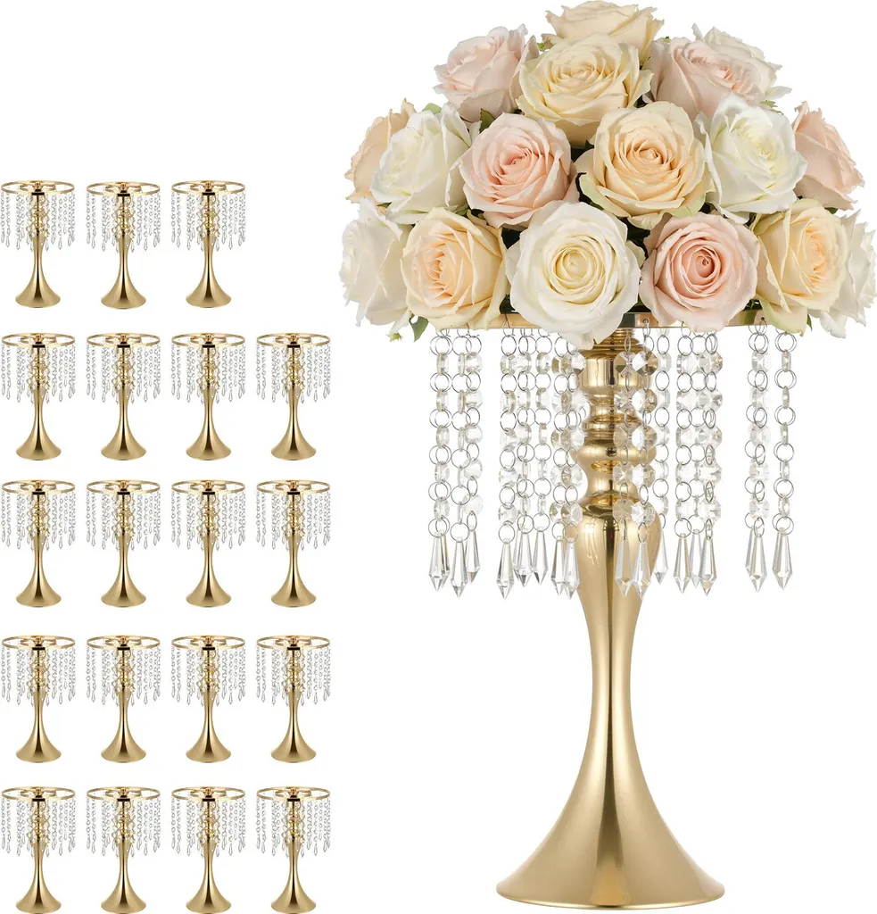 VEVOR Lot de 20 Vases de Mariage Dorés 33,5 cm en Cristal pour Table
