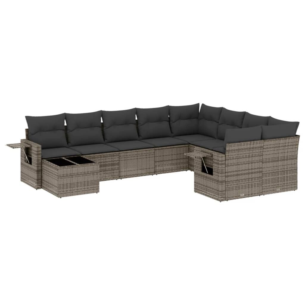 vidaXL 10-tlg. Garten-Sofagarnitur mit Kissen Grau Poly Rattan