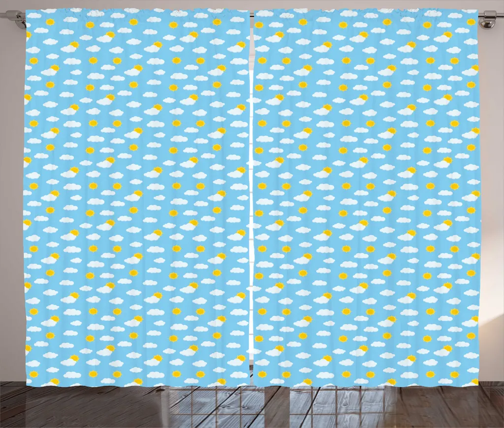 Rideau pour Grand Salon Ciel Bleu et Jaune 280x225 cm Décor Rustique