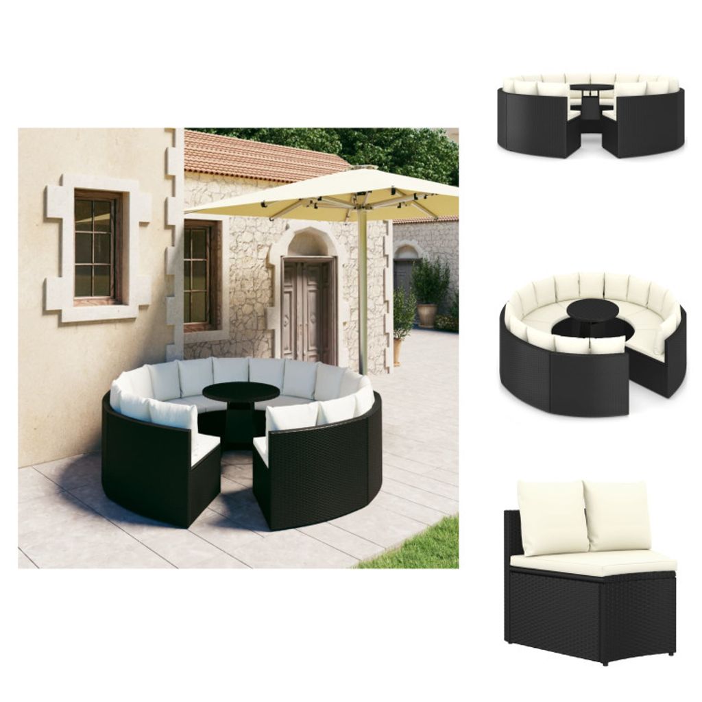 vidaXL 9-tlg. Garten-Sofagarnitur mit Auflagen Poly Rattan Schwarz - Gartenmöbel-Sets