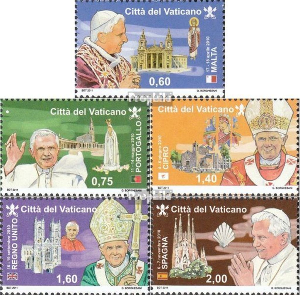 Briefmarken Vatikanstadt 2011 Mi 1721-1725 (kompl.Ausg.) gestempelt Papstreisen