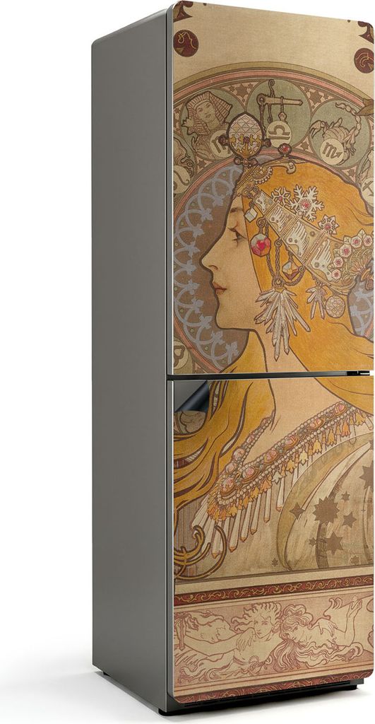 Alfons Mucha Frauenporträt – Magnetische Kühlschrank Abdeckung – Dekorfolie magnetisch Küche – Kühlschrank Magnet Deko – selbstklebende...
