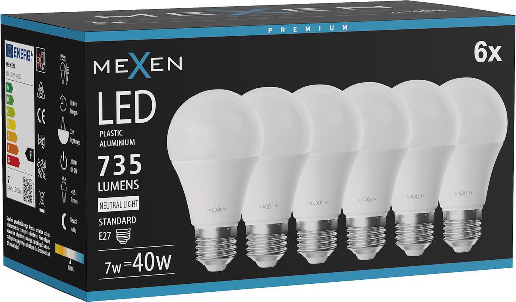 Mexen Nova 6x LED-Glühlampe E27, A60, 7W, Neutral - 4000K, Produktbild 