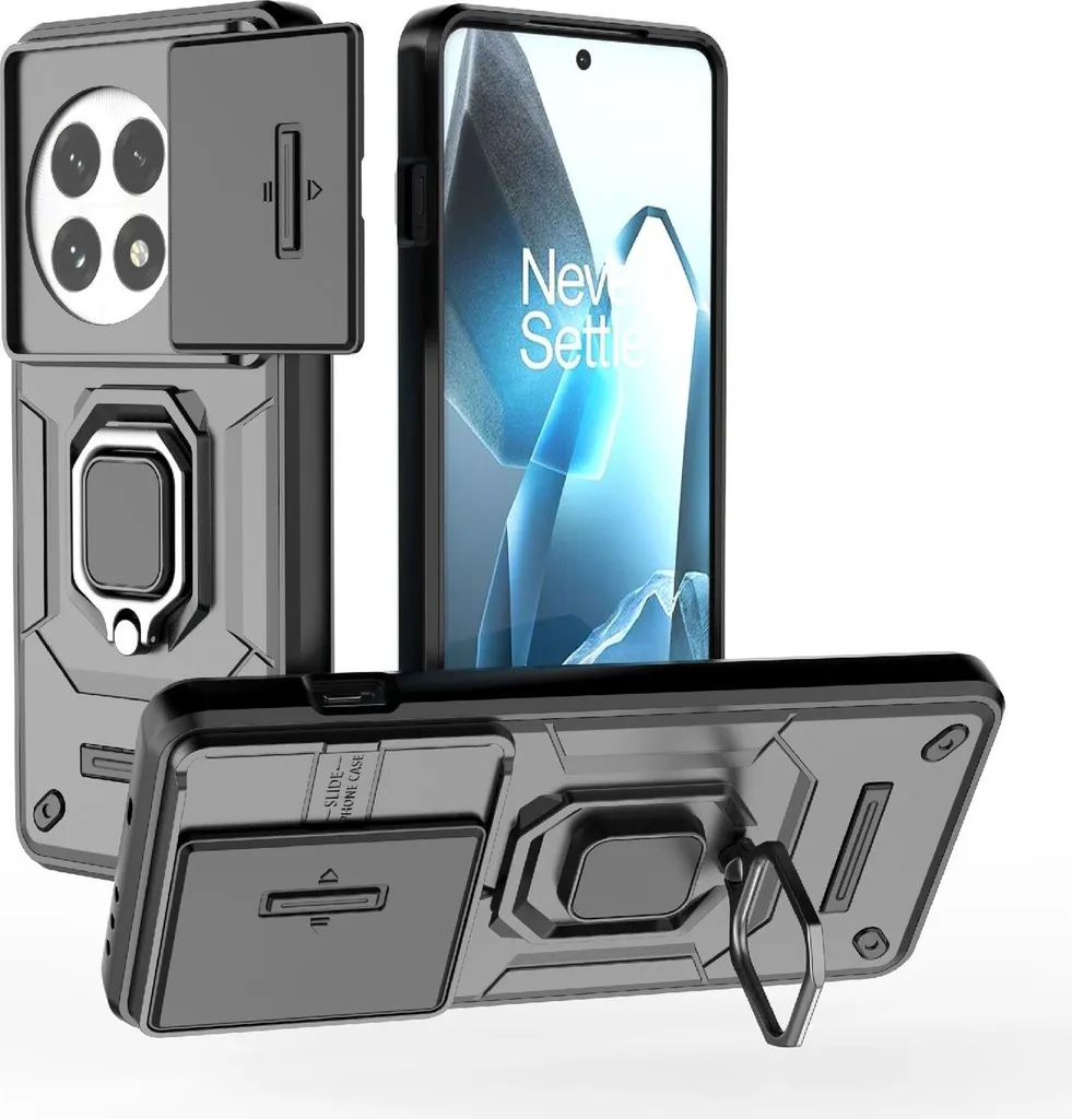 Basta graffi sul OnePlus 13! Custodia con Slider e Ring Nero Opaco
