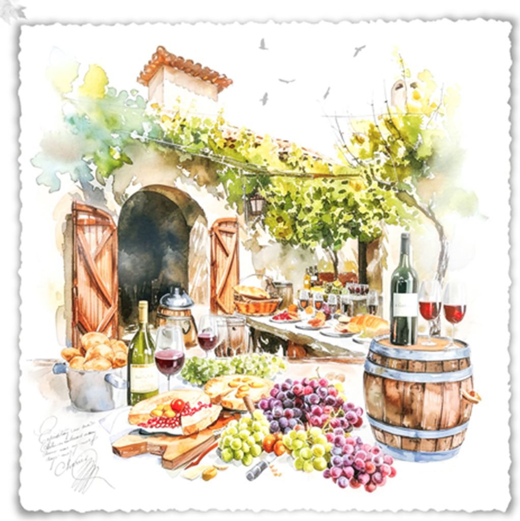 Servietten Papier 33x33cm 3-lagig mediterraner Weindekor Motiv 20 Stk.
