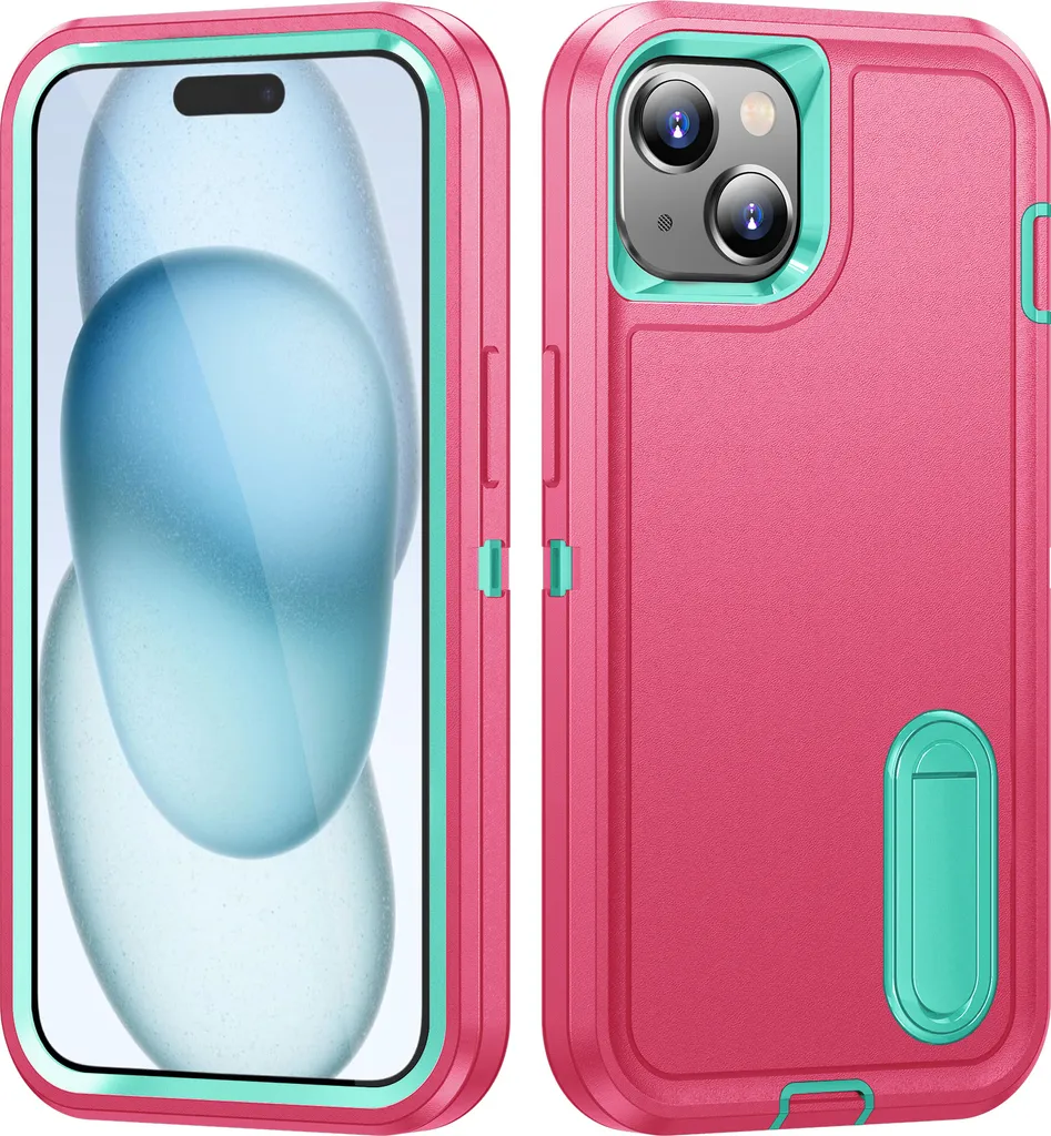Cover iPhone 15 Rosa Hybrid Armor - Protezione Militare con Stand