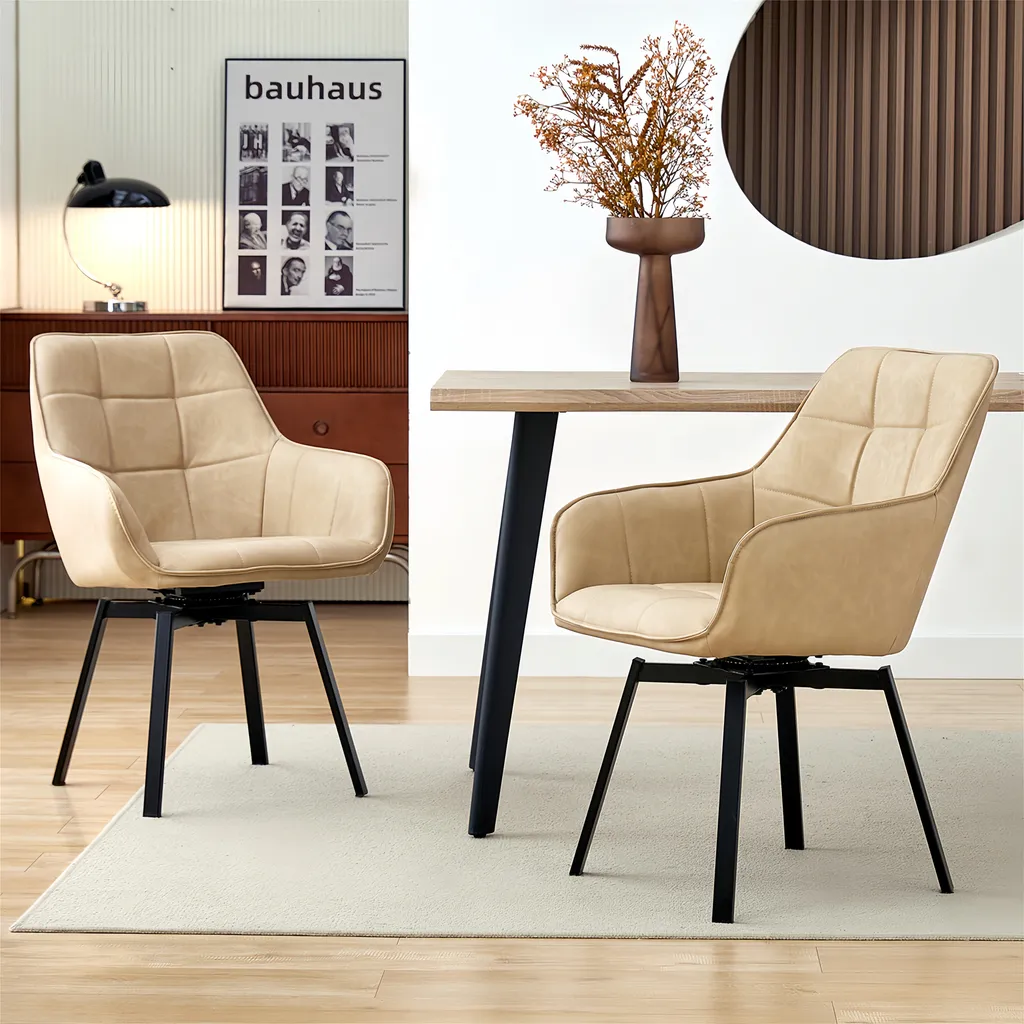 Lot de 2 chaises de salle à manger pivotantes crème pour cuisine moderne