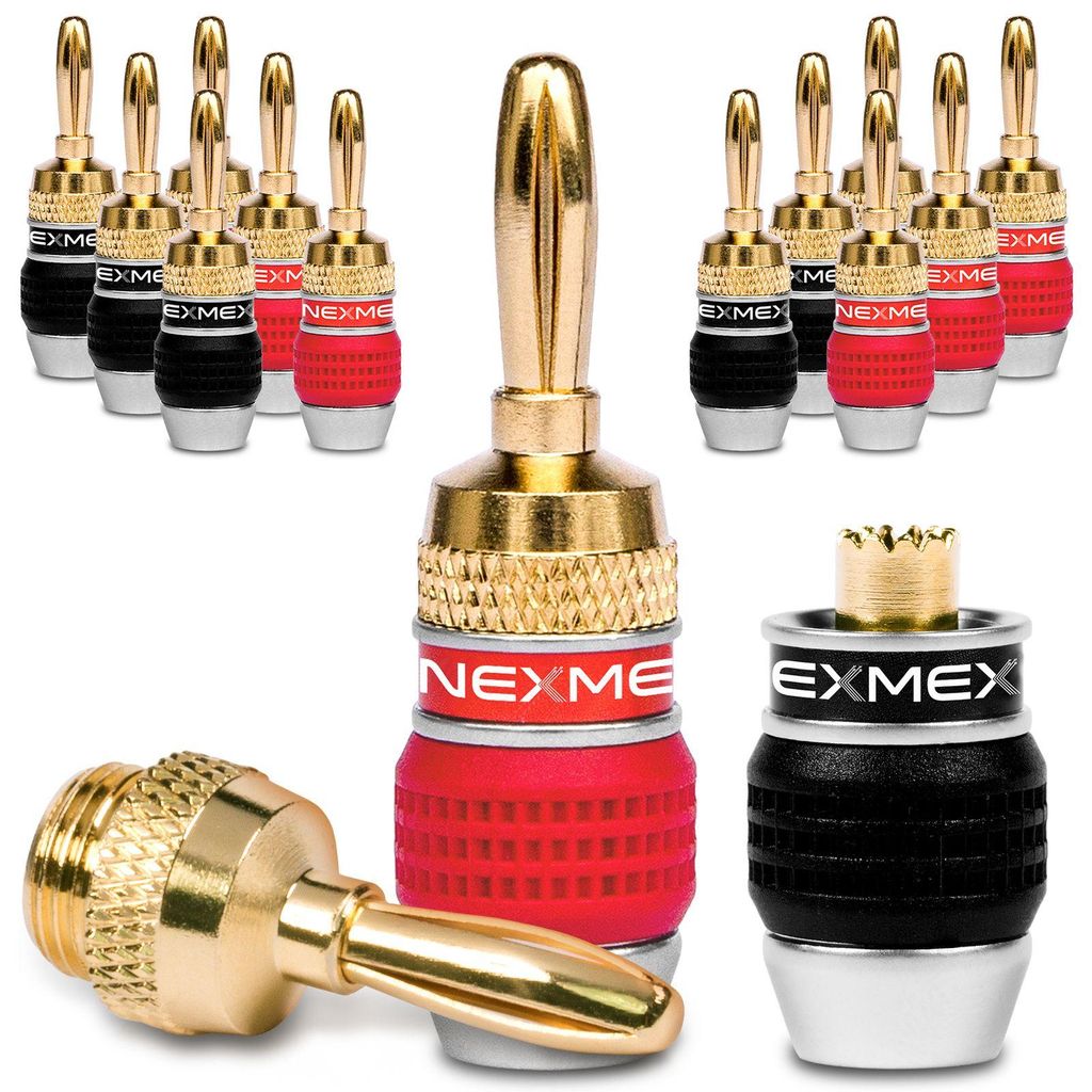 NEXMEX Bananenstecker 14 Stück High End Stecker 24K vergoldet für Kabel bis 6mm²