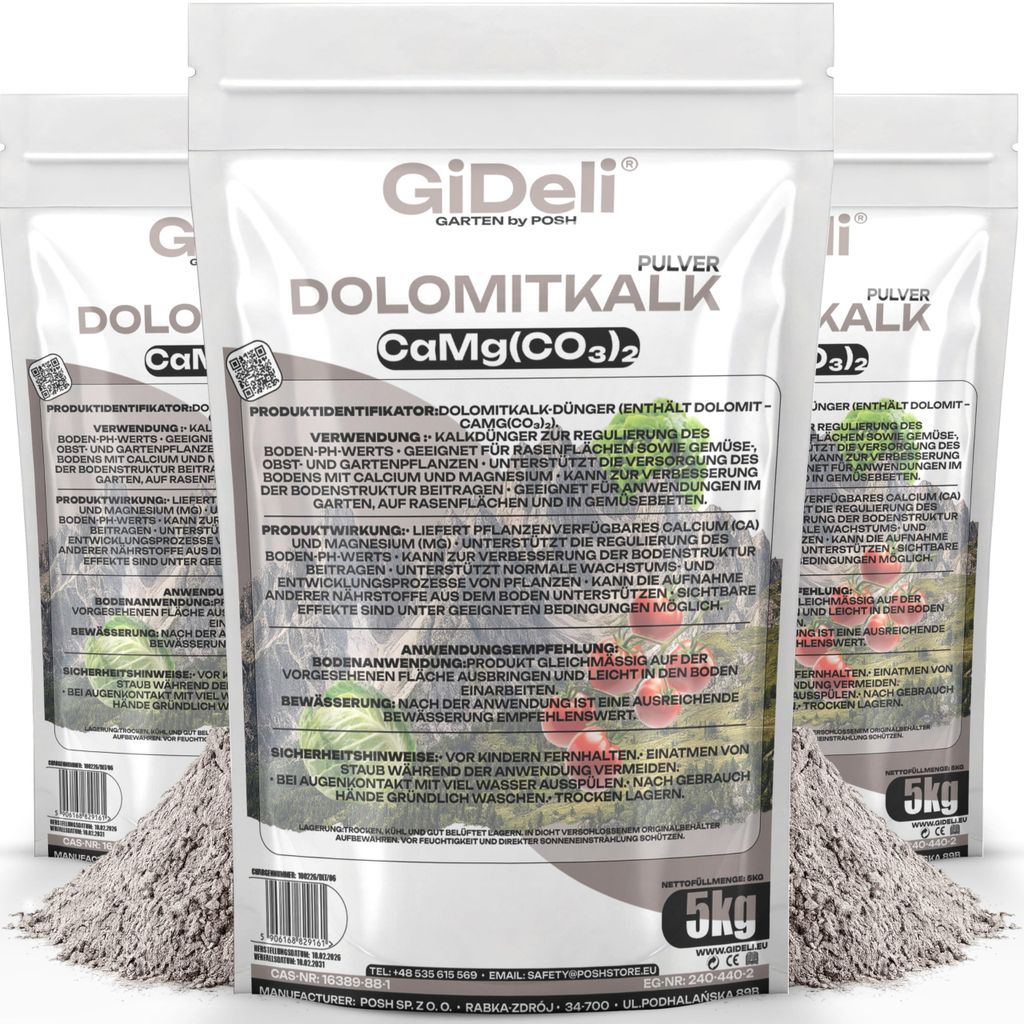 Dolomitkalk 15kg Rasenkalk Moosentferner Gartenkalk Magnesium Calcium pH GiDeli
