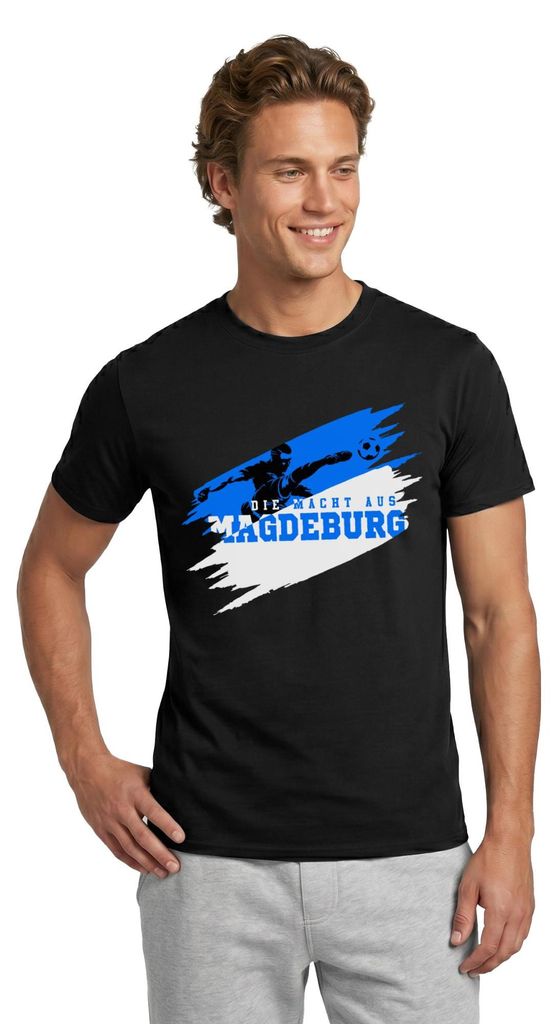 Spreadshirt Die Macht Aus Magdeburg Fußball Fan Männer T-Shirt, XL, Schwarz