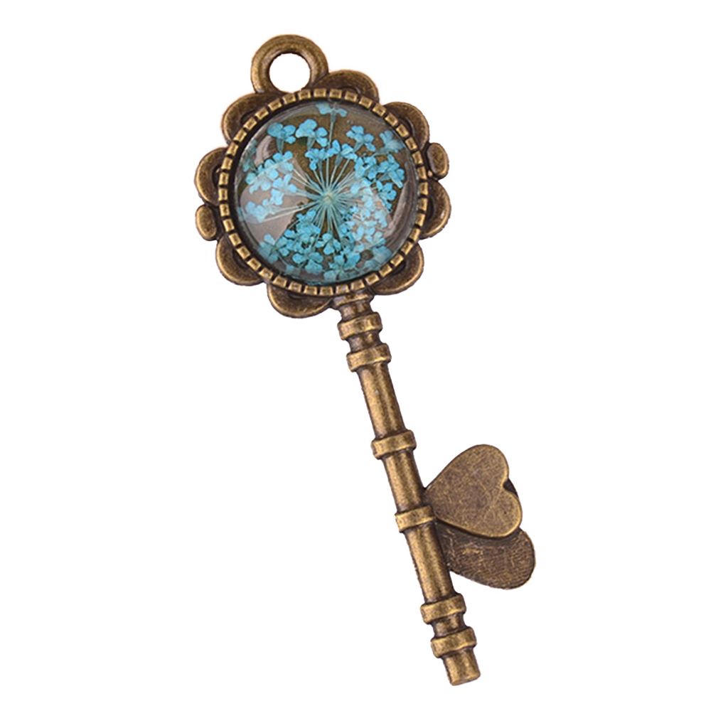 Herz Babysbreath Runde Lünette Schlüsselanhänger Charm Halskette Schmuck DIY Erkenntnisse-Blau