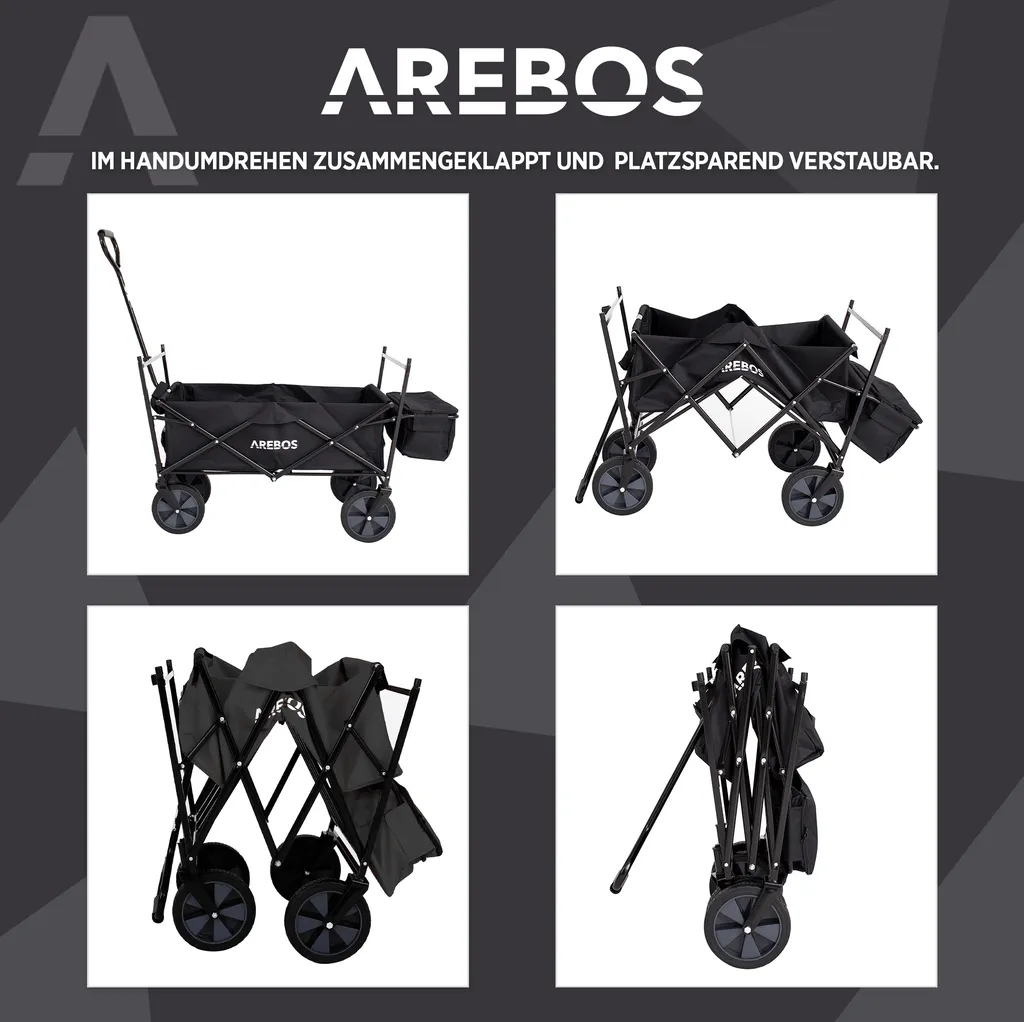 Chariot de Jardin Pliable AREBOS avec Toit et Compartiments de Rangement - 5
