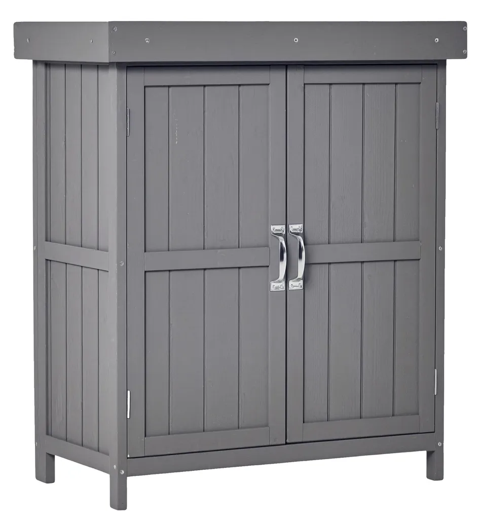 Rangement de jardin en bois compact pour terrasse avec toit protégé