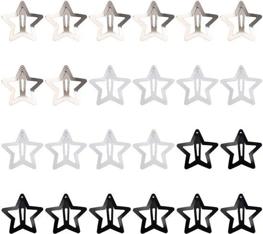 Lot 24 Pinces Étoiles Métalliques 3 Couleurs avec Tenue Antidérapante
