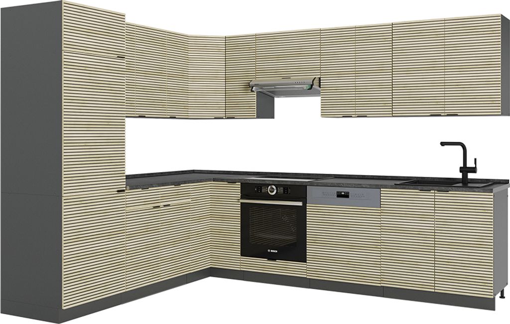 Eckküche Vicco Fame-Line Eiche Paneel/Anthrazit 287 x 60 cm , AP Anthrazit, Model 51482