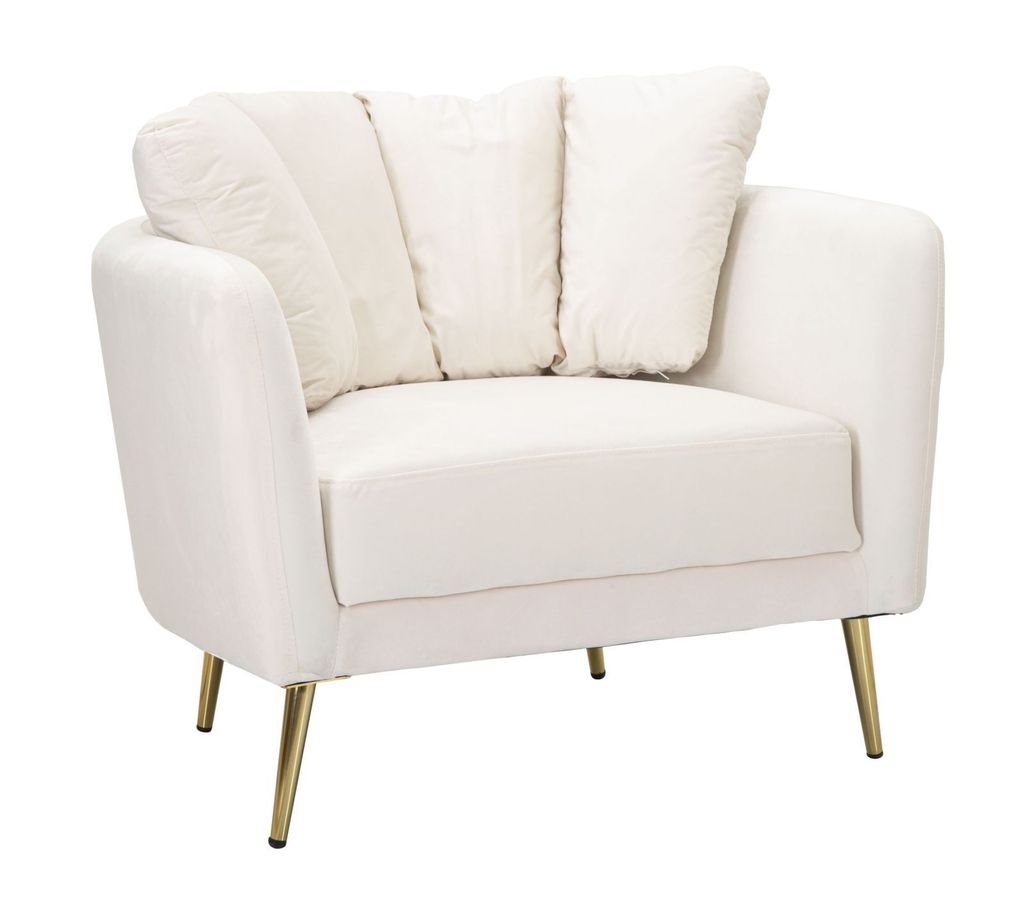 KIEV Sessel in Creme, 88 x 77 x 74 cm – Polstersessel mit goldfarbenen Metallbeinen – Glamouröser Stil