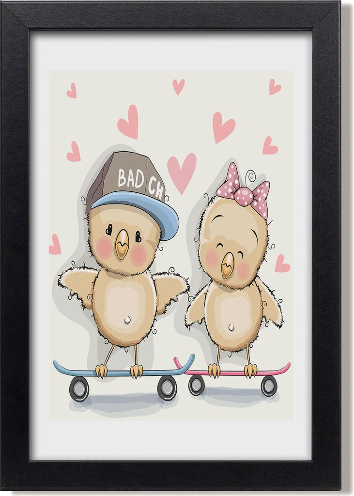 Bild 20x30 MDF-Rahmen, Wandkunst Skateboard Hühner