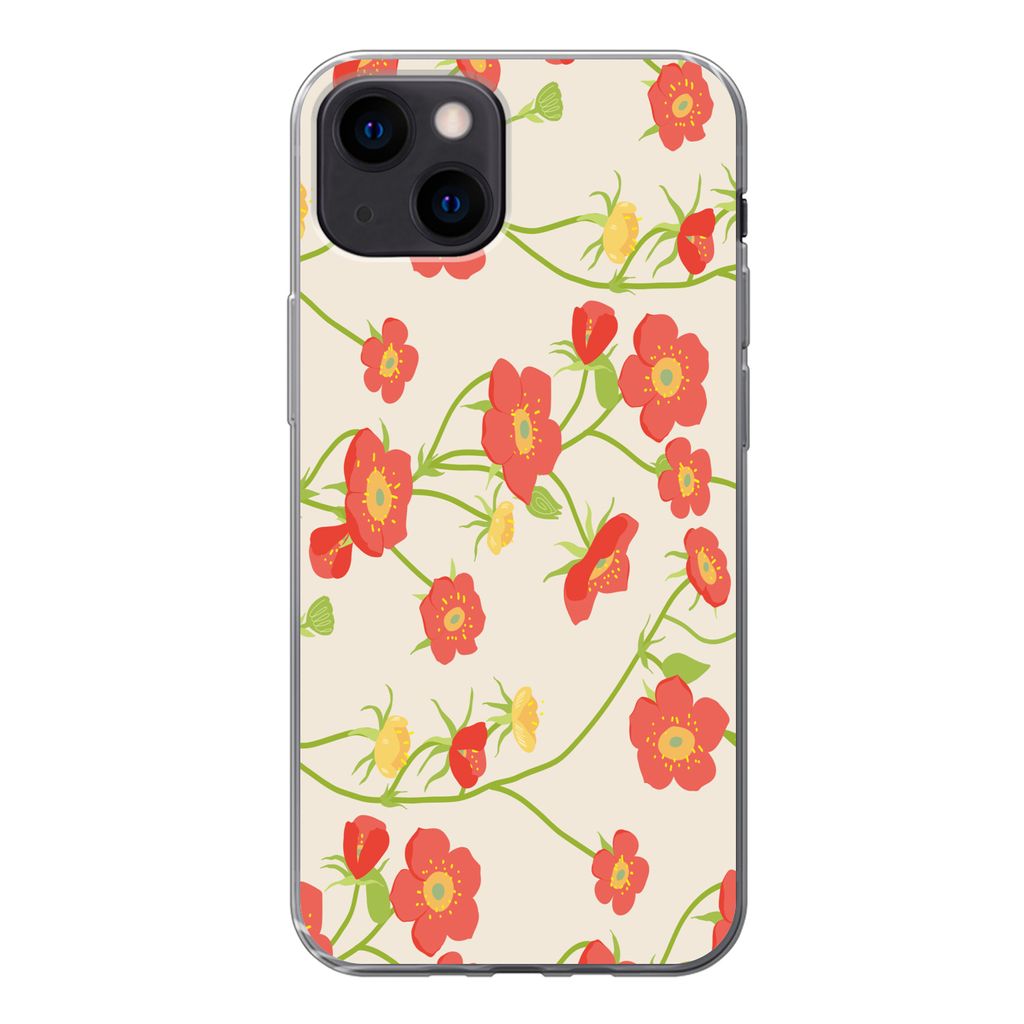 MuchoWow Handyhülle Schutzhülle Hülle für iPhone 13 mini Blume - Feldblumen - Muster Silikon Softcase Handy Hülle - Softcase
