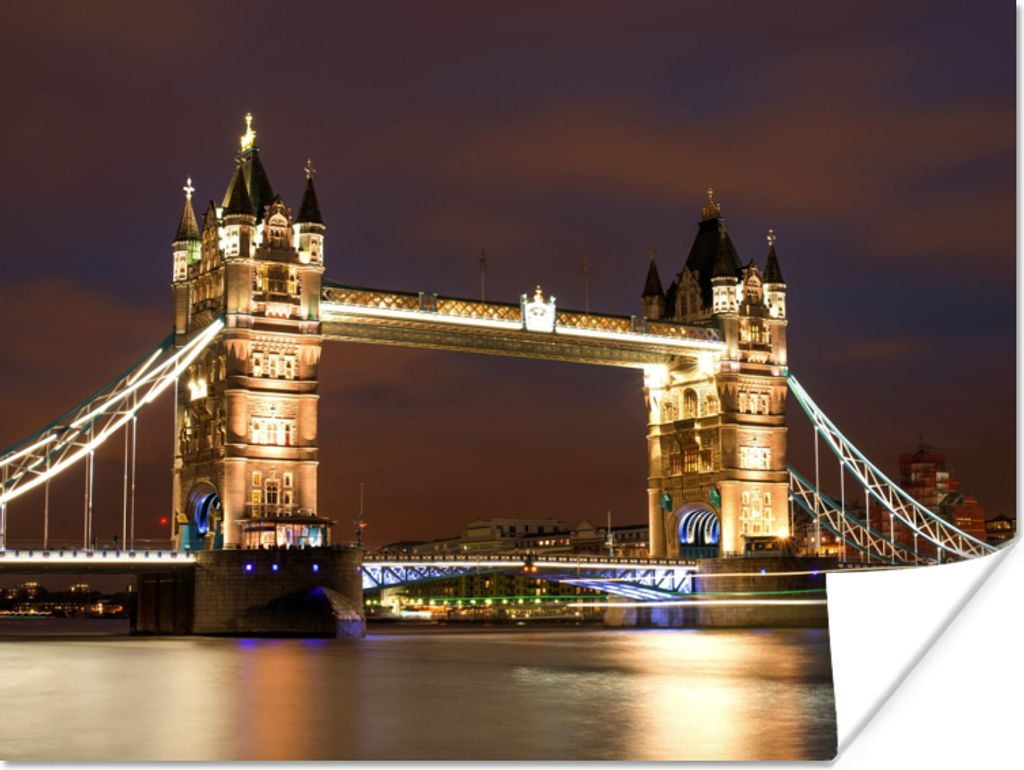 MuchoWow Poster London - Nacht - Brücke 40x30 cm - Plakate für die Wände - Poster Wohnzimmer