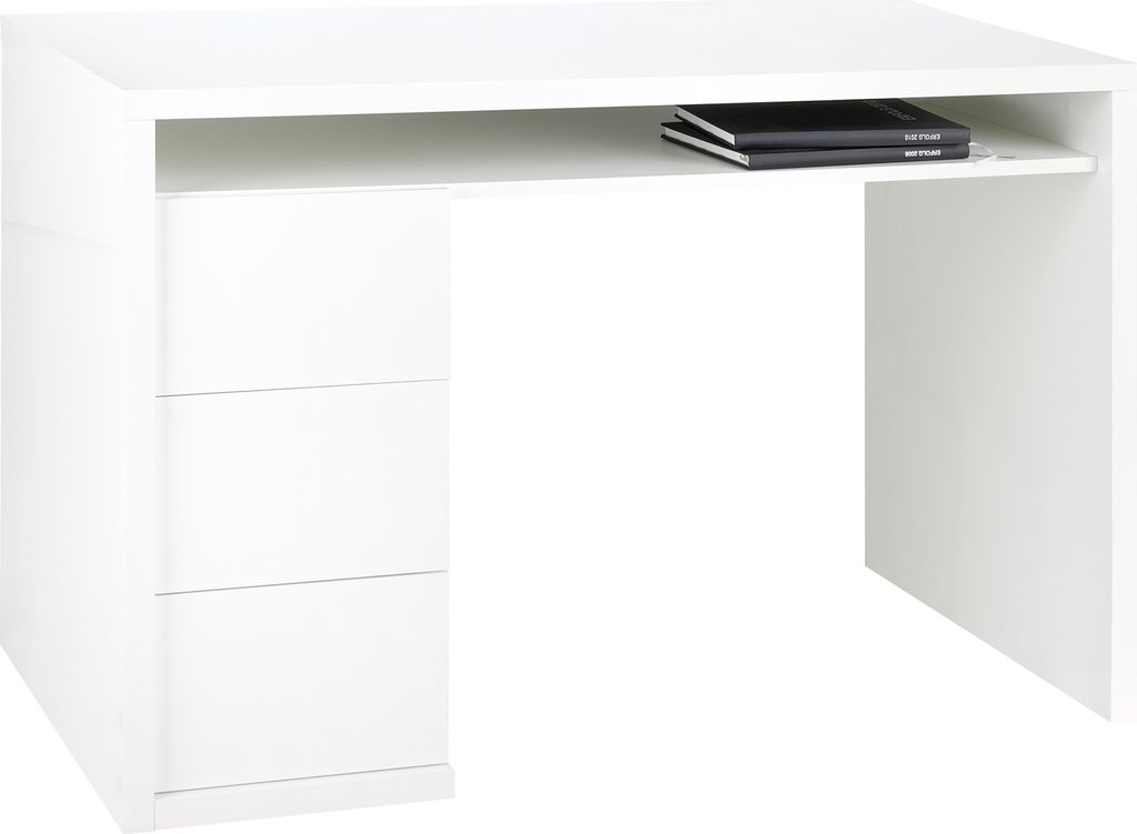 Schreibtisch - Weiß Hochglanz - 110 x 60 cm - 1 Ablagefläche - 3 Schubladen