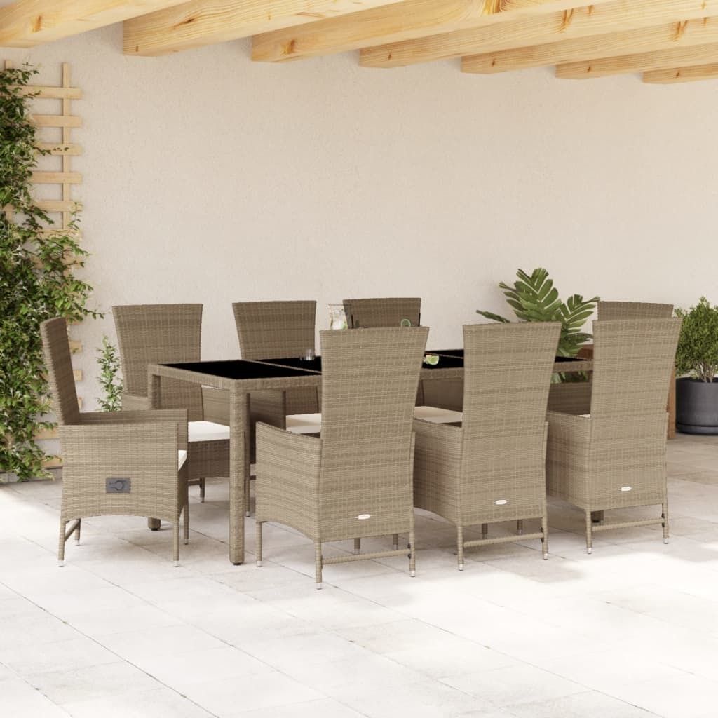 Maison Exclusive - 9-tlg. Garten-Essgruppe mit Kissen Beige Poly Rattan