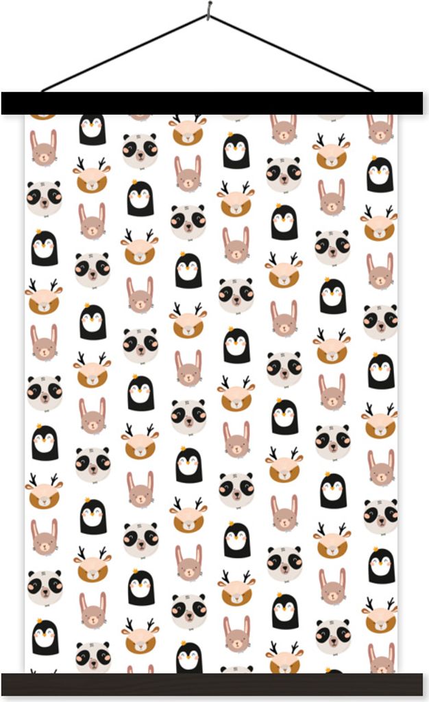 MuchoWow Textilposter Tiere - Pastell - Muster 40x60 cm mit schwarzem Rahmen - Wanddekorationen