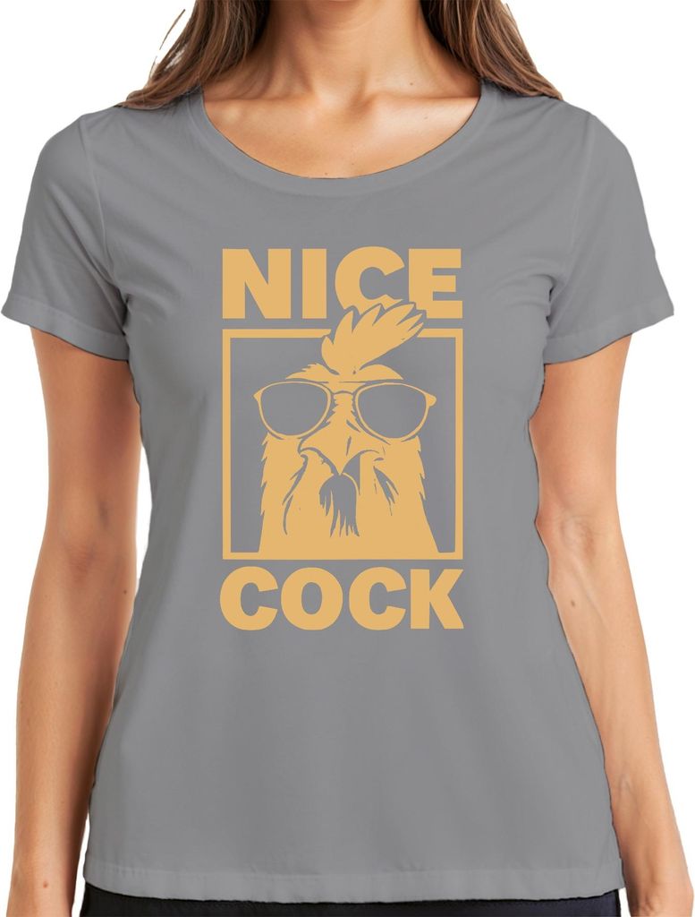 Nice Cock lustiger Hahn Sonnenbrille Bauernhof Geschenk Retro Damen T-Shirt, Grau, XXL