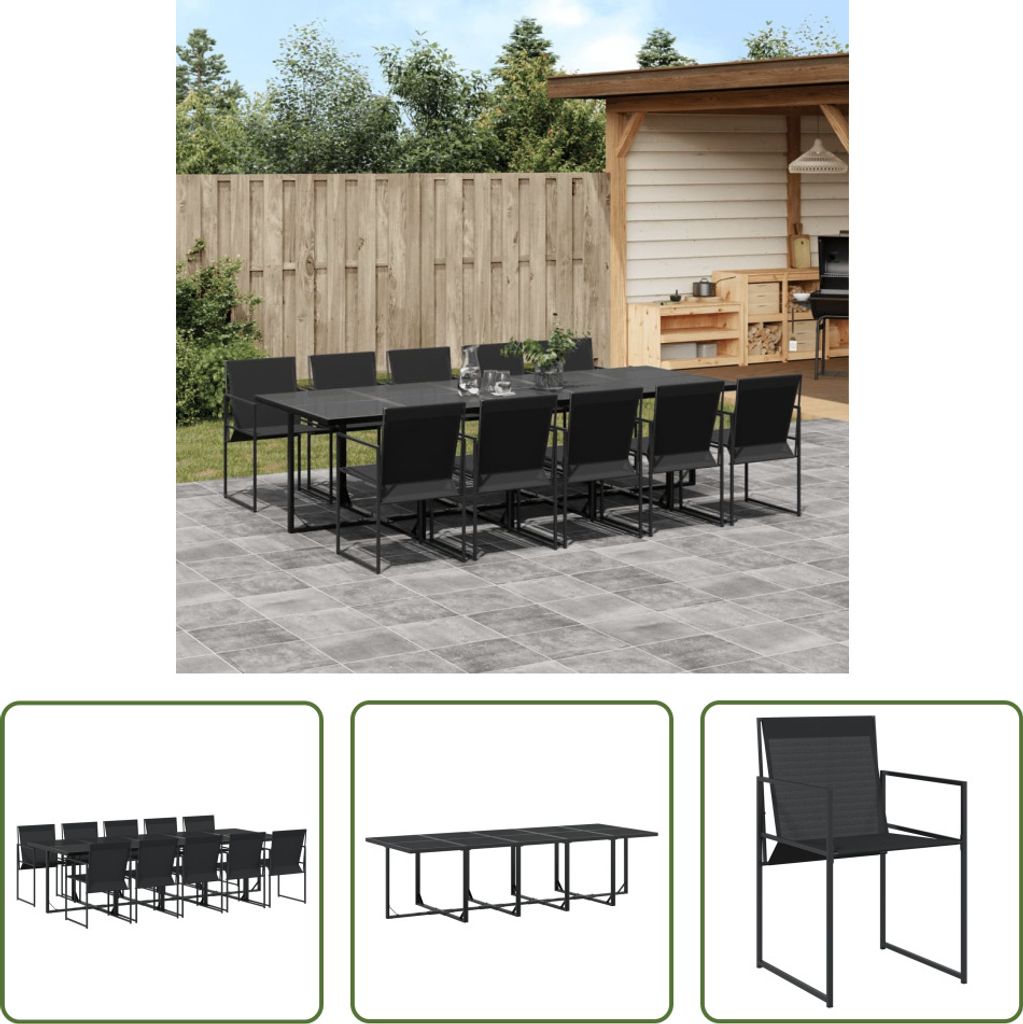 The Living Store 11-tlg. Garten-Essgruppe Schwarz Textilene Produktbild 