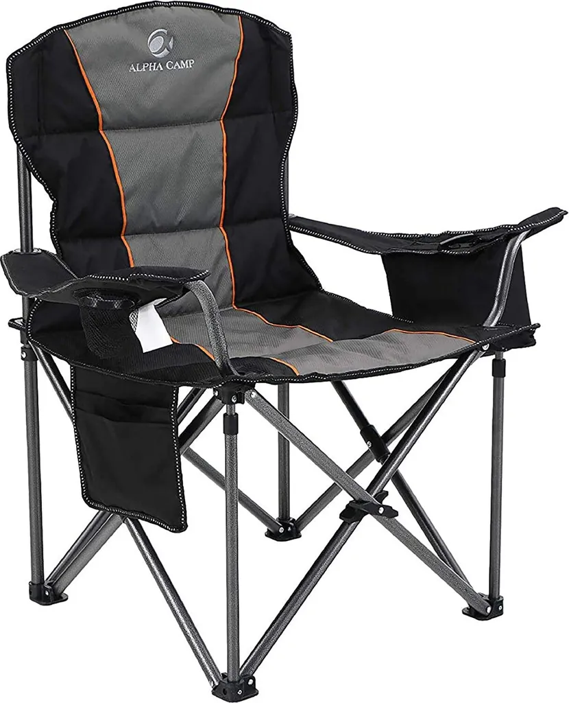 Chaise de camping pliable rembourrée charge 200kg XL avec porte-gobelet