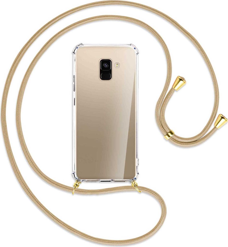 Handykette Backcover-Schutzhülle mit Band (Metall goldfarben) für Samsung Galaxy A8 2018 - caramel