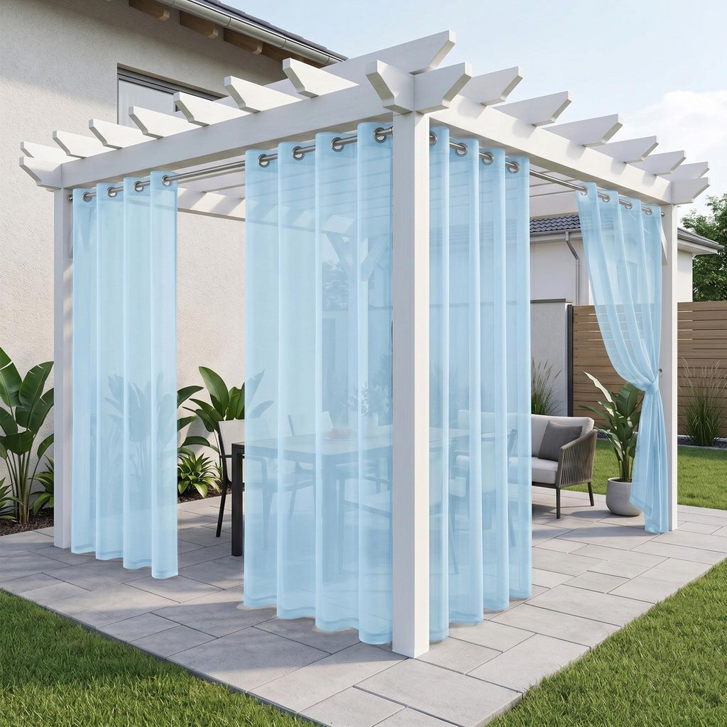 Außen Vorhang Transparent Wasserdicht Sonnenschutz Sichtschutz Gardinen Outdoorvorhänge mit Ösen, 1 Stück, Blau, B132xH244cm