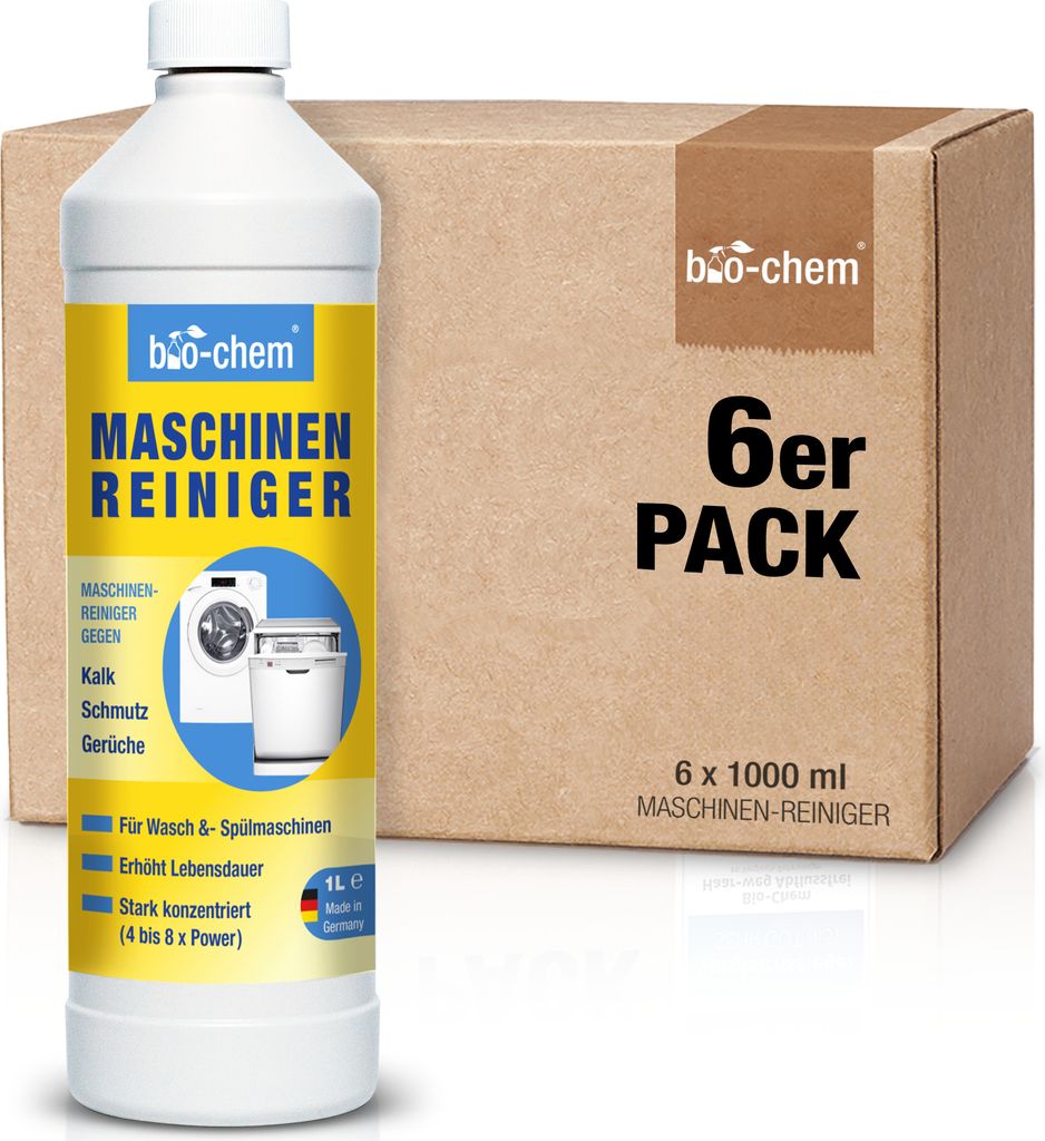 bio-chem Maschinenreiniger 6x 1000 ML für Waschmaschine und Geschirrspüler I Geruchsneutral & schonend I Flüssiger Intensiv-Reiniger für das In...