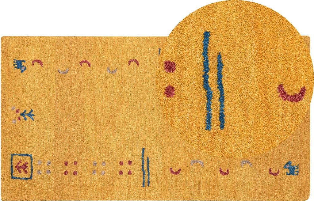 BELIANI Gabbeh Teppich Gelb aus Wolle 80 x 150 cm Rechteckig Hochflor mit Geometrischem Muster Weich Modern für Wohnzimmer Schlafzimmer Flur