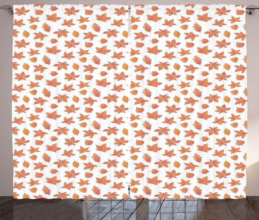 Rideaux à Motifs Feuilles avec Boucles et Crochets Pêche Foncé 280cm