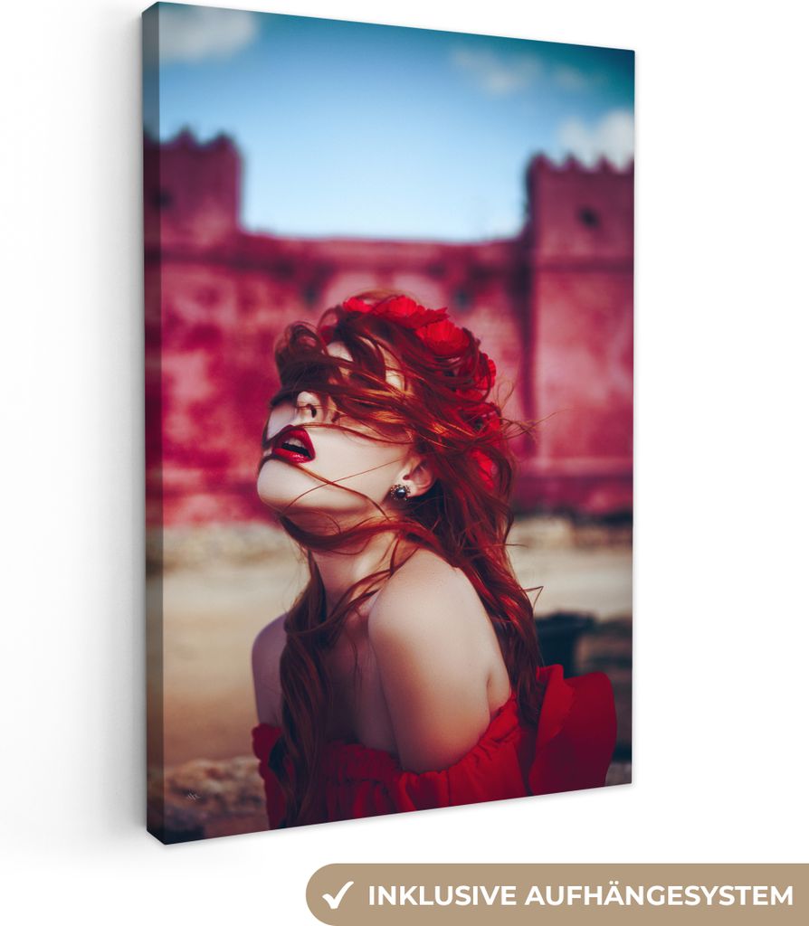 OneMillionCanvasses - Leinwandbilder - 90x140 cm, Schloss - Rot - Frau - Porträt, Wandbilder Kunstdruck Wanddekoration - Foto auf Leinwand - Gem...