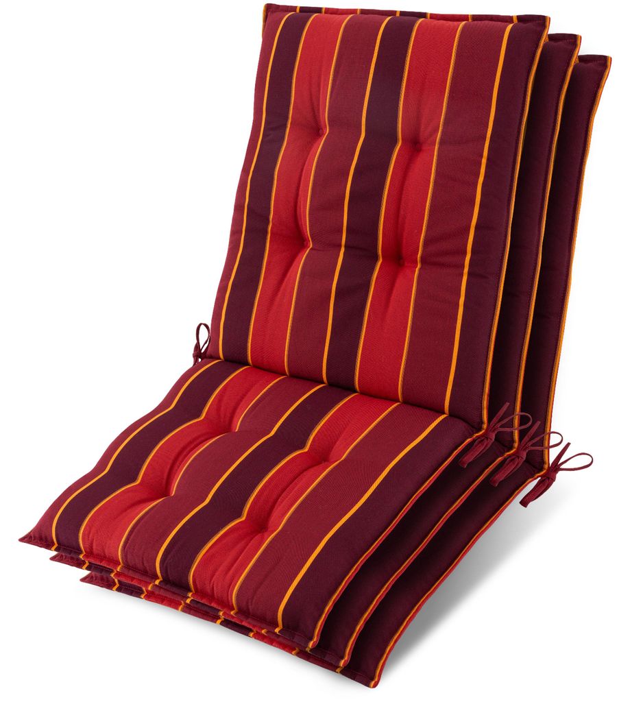 Beautissu 3er Set Sun-NL Niederlehner Auflage 100x50x8cm Rot-Gestreift