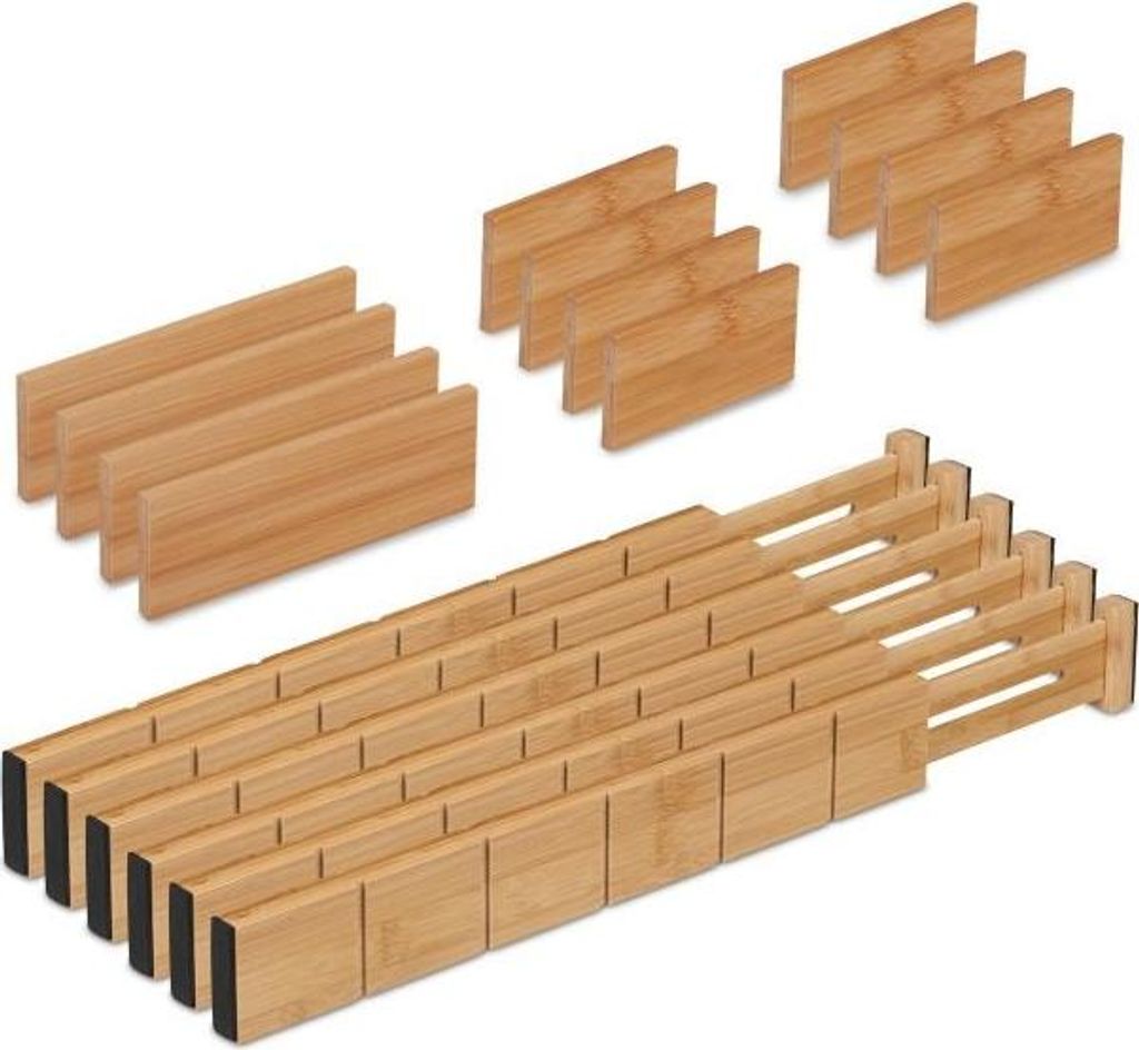 18-teiliges Schubladenteiler-Set aus Bambus