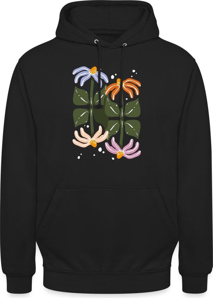 Spreadshirt Bunte Retro Blumen Illustration Im Boho Stil Uni Hoodie, S, Schwarz