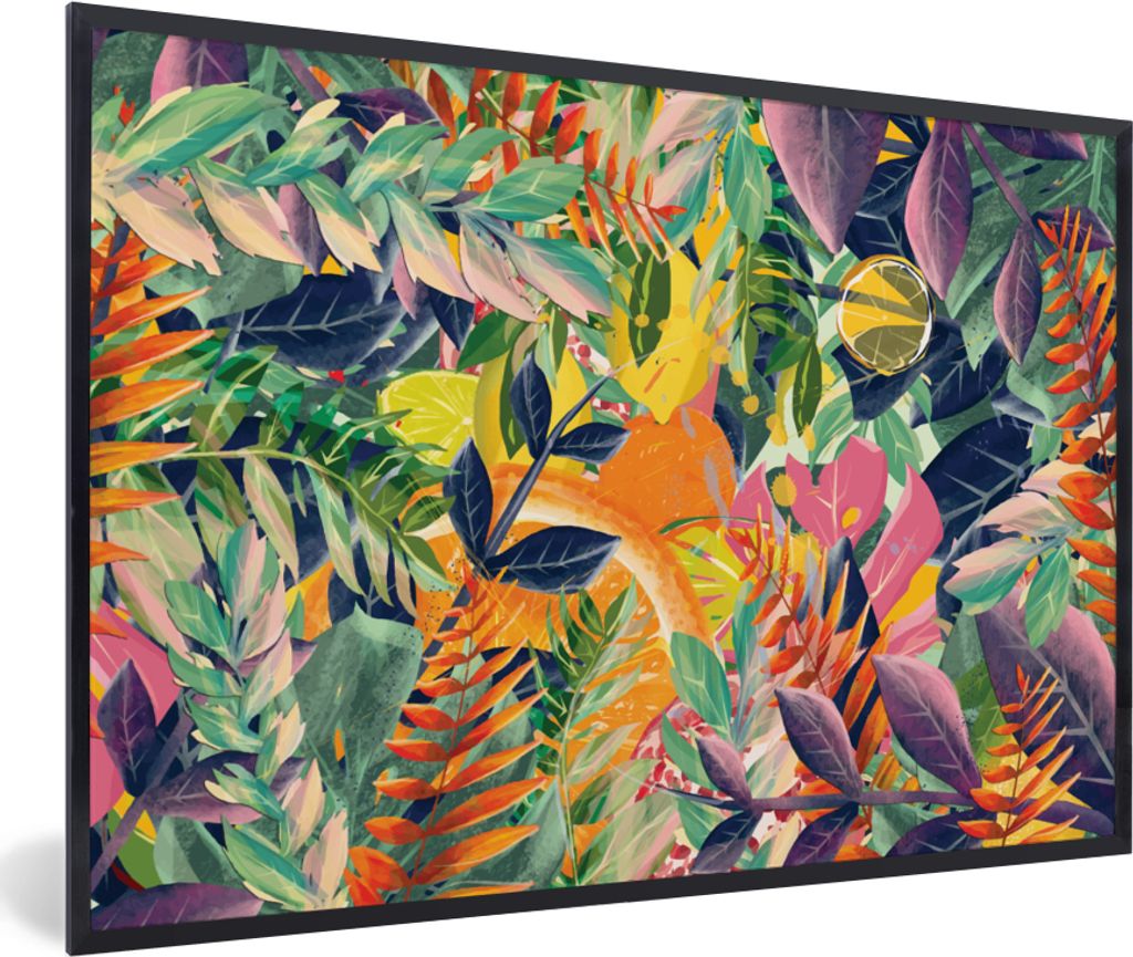 MuchoWow MuchoWow Gerahmtes Poster Blumen - Dschungel - Tropisch 90x60 cm - Poster mit zchwarzem Bilderrahmen - Fotorahmen - Foto-Plakat