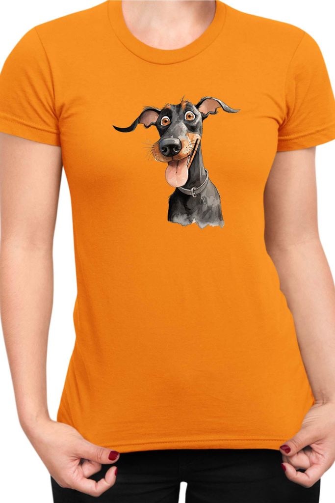 Damen T-Shirt Funny Dogs Breeds Doberman Dog Breed, Lady XL / Orange