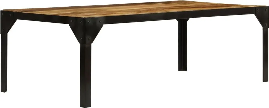 Table Basse 110 cm pour Salon Moderne en Bois de Manguier et Métal Noir